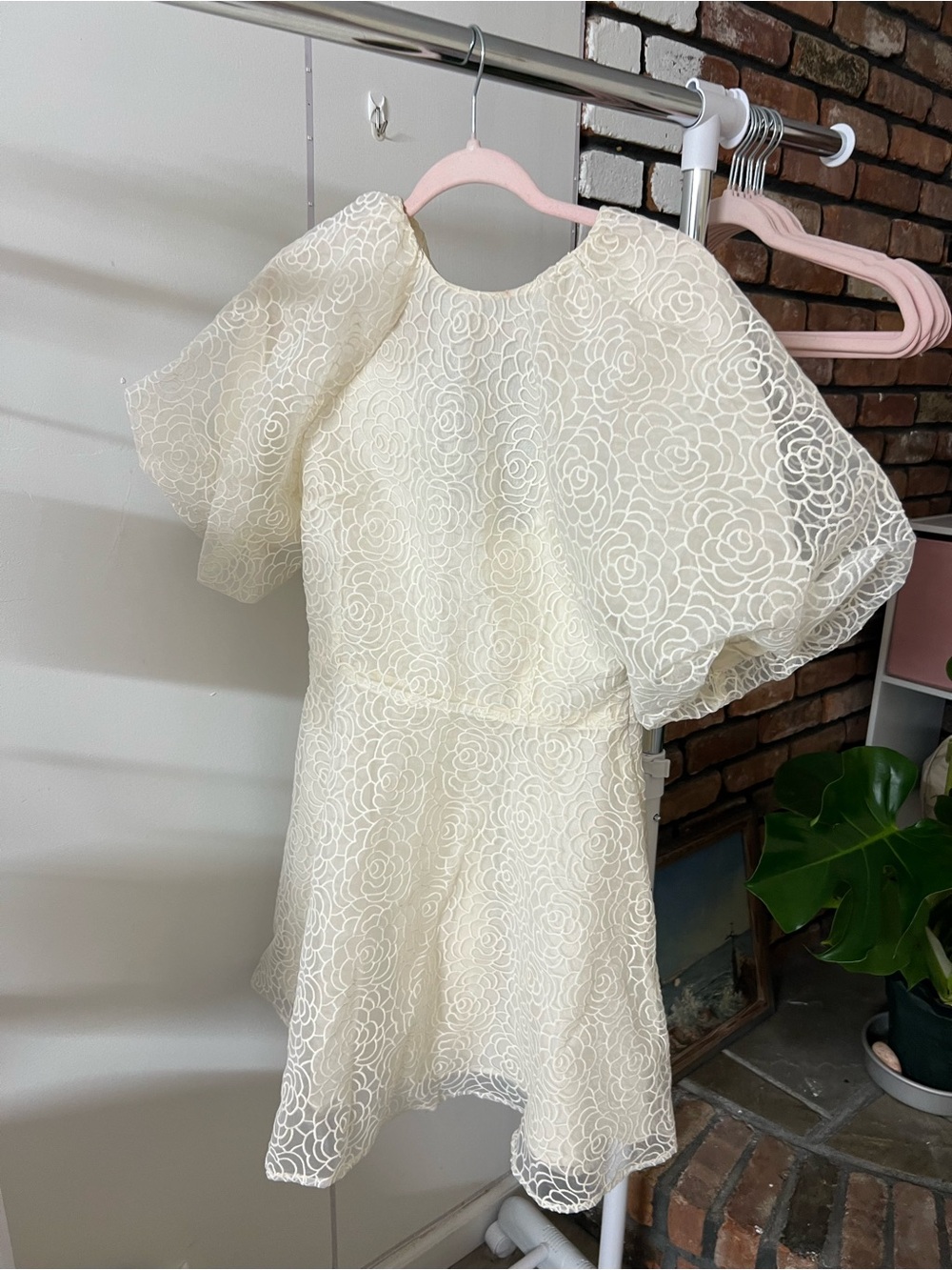 H&M Cream Floral Lace Puff-Sleeve Dress - Picture 9 of 10